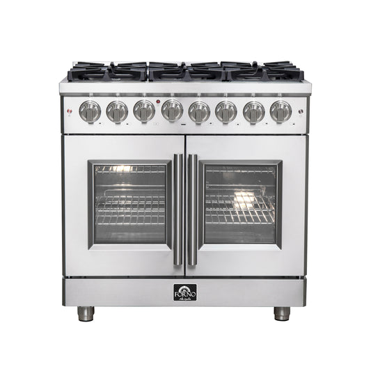 Massimo 36-inch Dual Fuel Range All Stainless Steel with 6 Sealed Burners 83,000BTU , Wok Support, 5.36 cu.ft. True Convetion Oven with Air Fryer Kit