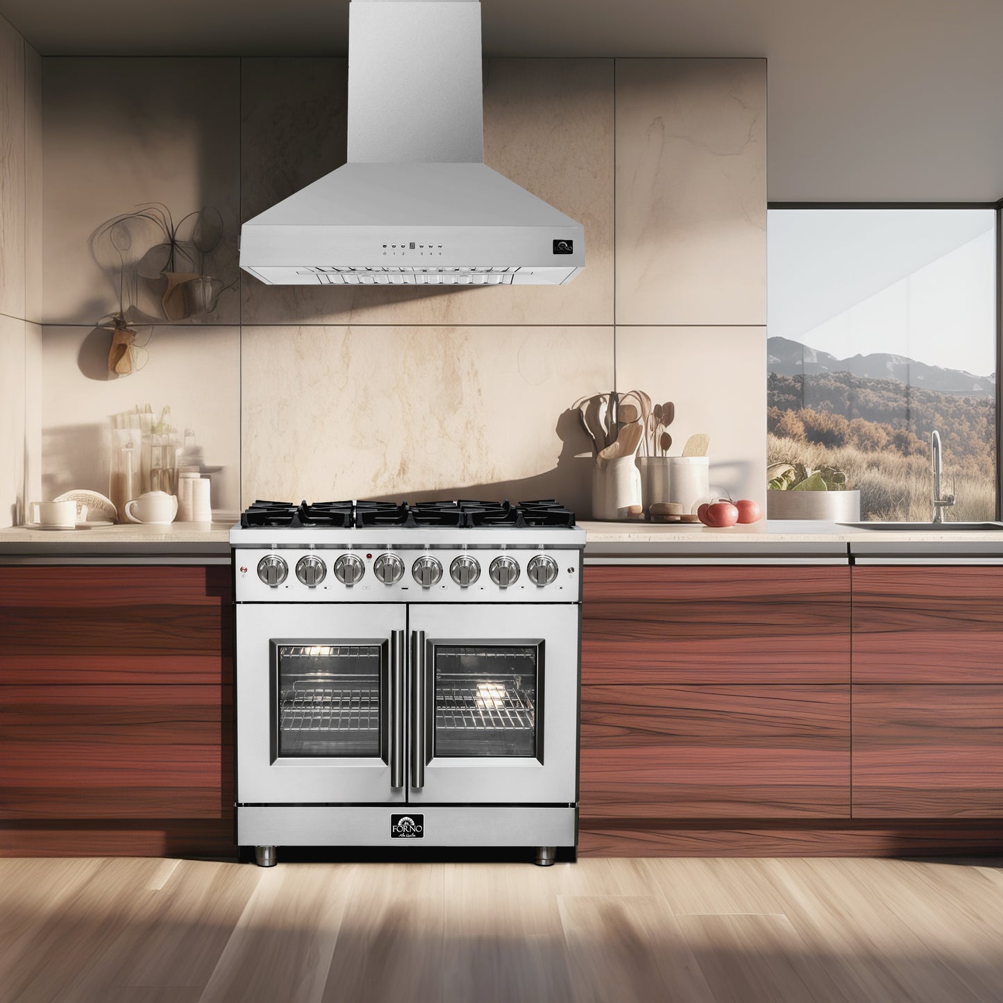 Massimo 36-inch Dual Fuel Range All Stainless Steel with 6 Sealed Burners 83,000BTU , Wok Support, 5.36 cu.ft. True Convetion Oven with Air Fryer Kit