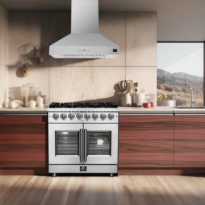 Massimo 36-inch Dual Fuel Range All Stainless Steel with 6 Sealed Burners 83,000BTU , Wok Support, 5.36 cu.ft. True Convetion Oven with Air Fryer Kit