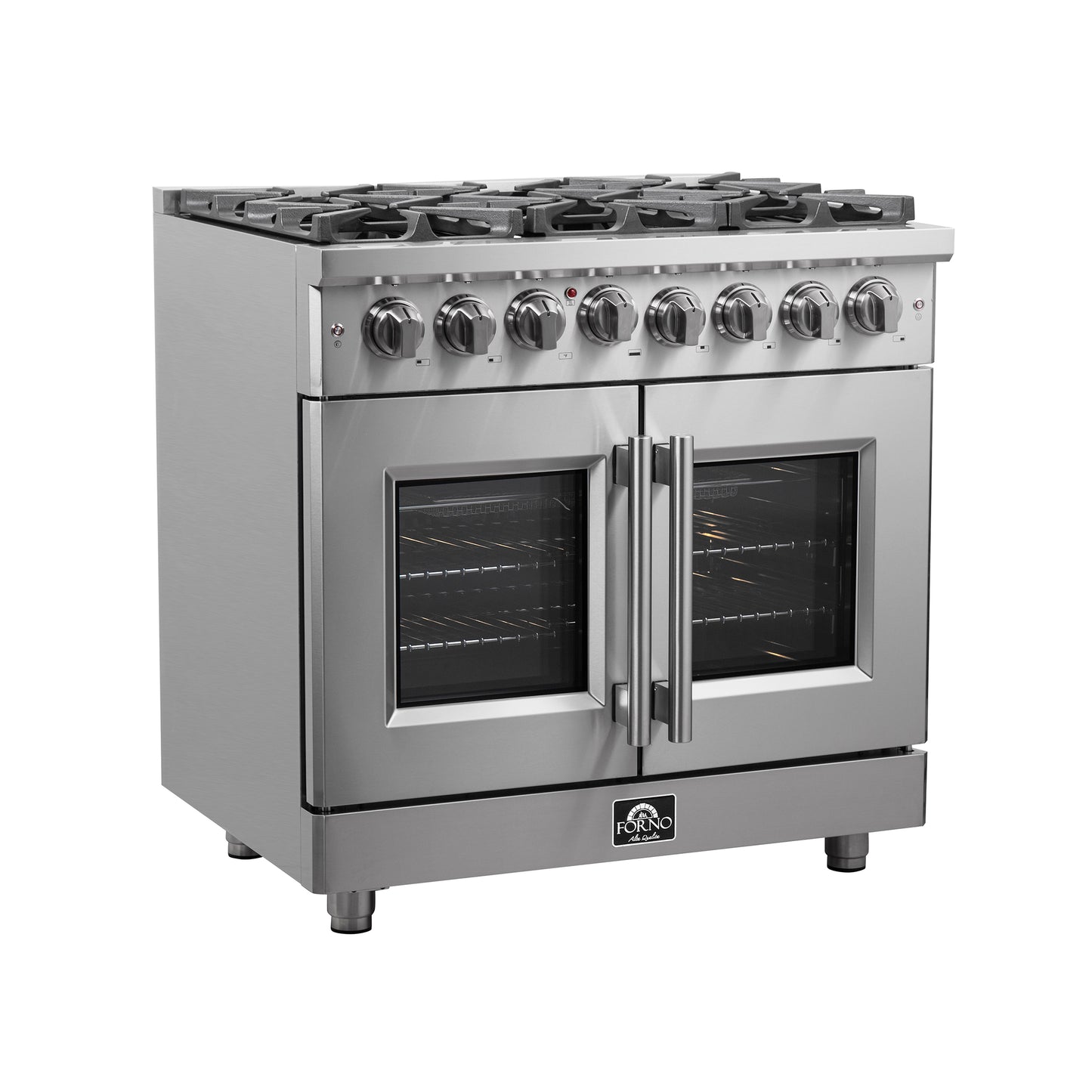 Massimo 36-inch Dual Fuel Range All Stainless Steel with 6 Sealed Burners 83,000BTU , Wok Support, 5.36 cu.ft. True Convetion Oven with Air Fryer Kit