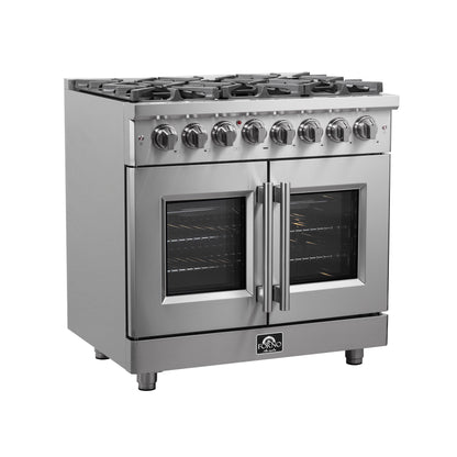 Massimo 36-inch Dual Fuel Range All Stainless Steel with 6 Sealed Burners 83,000BTU , Wok Support, 5.36 cu.ft. True Convetion Oven with Air Fryer Kit