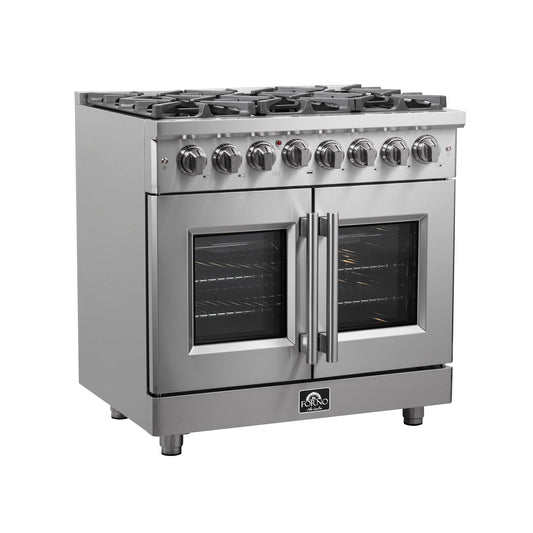 Massimo 36-inch Dual Fuel Range All Stainless Steel with 6 Sealed Burners 83,000BTU , Wok Support, 5.36 cu.ft. True Convetion Oven with Air Fryer Kit