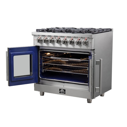 Massimo 36-inch Dual Fuel Range All Stainless Steel with 6 Sealed Burners 83,000BTU , Wok Support, 5.36 cu.ft. True Convetion Oven with Air Fryer Kit