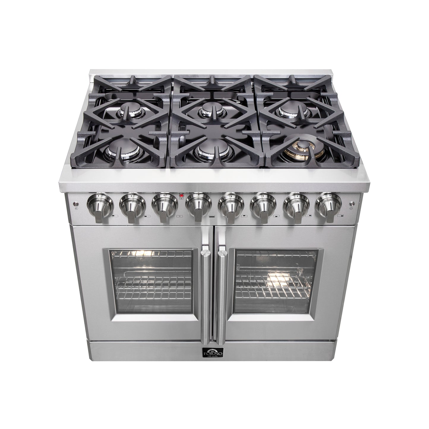 Massimo 36-inch Dual Fuel Range All Stainless Steel with 6 Sealed Burners 83,000BTU , Wok Support, 5.36 cu.ft. True Convetion Oven with Air Fryer Kit