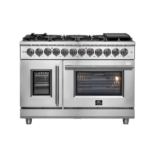 Massimo 48-inch Dual Fuel Range All Stainless Steel with 8 Sealed Burners 107,000BTU , Wok Support, Air Fryer kit & Griddle, 6.58 cu.ft. Double Ovens
