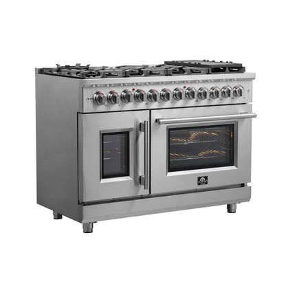 Massimo 48-inch Dual Fuel Range All Stainless Steel with 8 Sealed Burners 107,000BTU , Wok Support, Air Fryer kit & Griddle, 6.58 cu.ft. Double Ovens