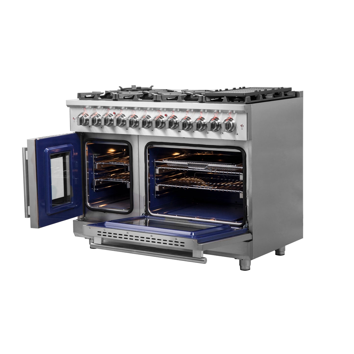 Massimo 48-inch Dual Fuel Range All Stainless Steel with 8 Sealed Burners 107,000BTU , Wok Support, Air Fryer kit & Griddle, 6.58 cu.ft. Double Ovens