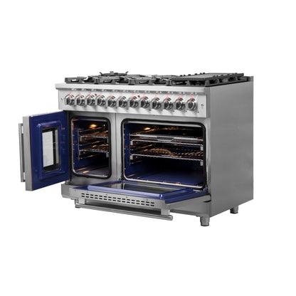 Massimo 48-inch Dual Fuel Range All Stainless Steel with 8 Sealed Burners 107,000BTU , Wok Support, Air Fryer kit & Griddle, 6.58 cu.ft. Double Ovens
