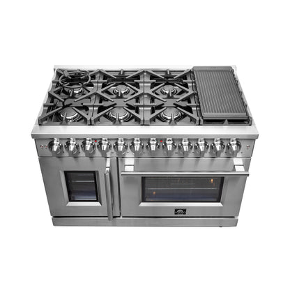 Massimo 48-inch Dual Fuel Range All Stainless Steel with 8 Sealed Burners 107,000BTU , Wok Support, Air Fryer kit & Griddle, 6.58 cu.ft. Double Ovens