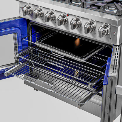 Forno Massimo 36-Inch Freestanding French Door Gas Range, 6 Burners, Convection Oven, Energy Efficient
