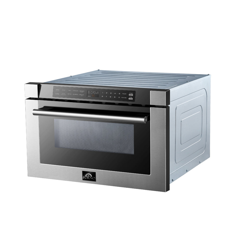Forno Capoliveri 24-Inch Microwave Drawer, Stainless Steel, 1.2 cu.ft, 900 Watts, Built-In, Touch Control LCD Display, Auto-Touch Open/Close, 11 Power Levels, Sensor Cooking