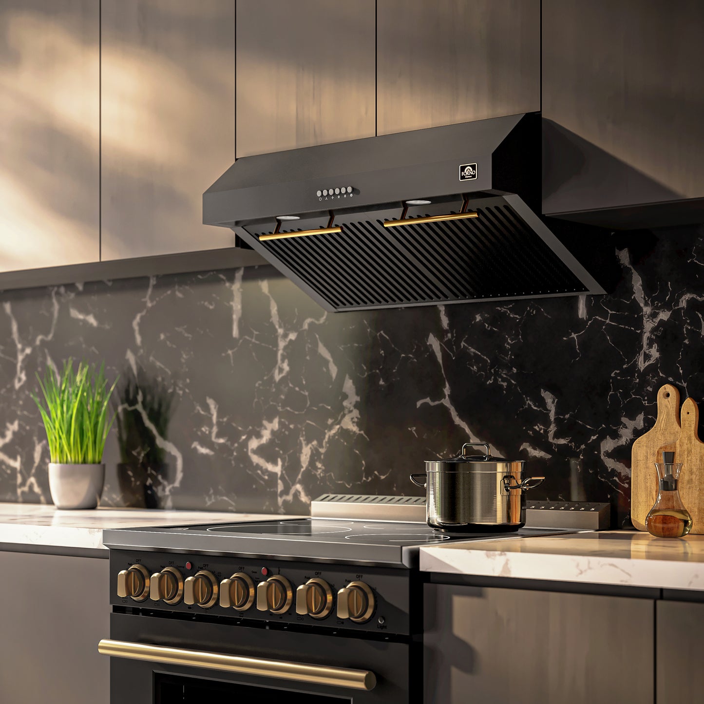 Forno Bari Espresso 30-Inch Under Cabinet Range Hood, Black, 400 CFM, LED Lighting, Dishwasher-Safe Baffle Filters, 3-Speed Fan Control