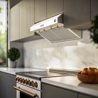 Forno Bari Espresso 30-Inch Under Cabinet Range Hood, White, 400 CFM, LED Lighting, Dishwasher-Safe Baffle Filters, 3-Speed Fan Control