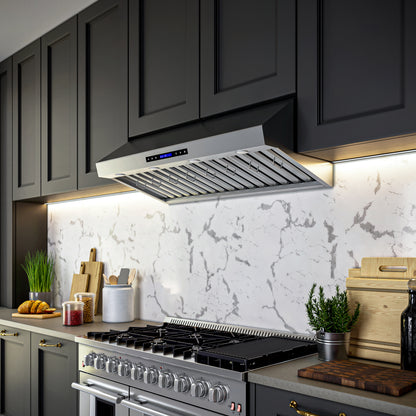 Forno Palazzo 48-Inch Wall Mounted Range Hood, Stainless Steel, Heavy Duty Baffle Filters, Remote Control