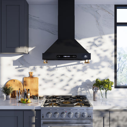 Forno Venezia 30 Inch Wall-Mounted Range Hood in Black with Touch Controls and Baffle Filters
