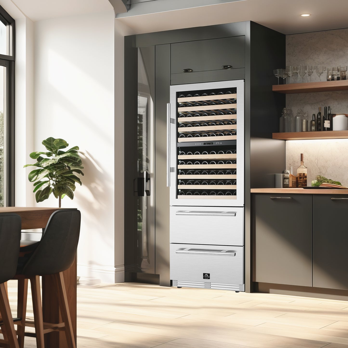 Forno Celano 30-Inch Triple Zone Wine and Beverage Cooler, 21.3 cu.ft, Stainless Steel