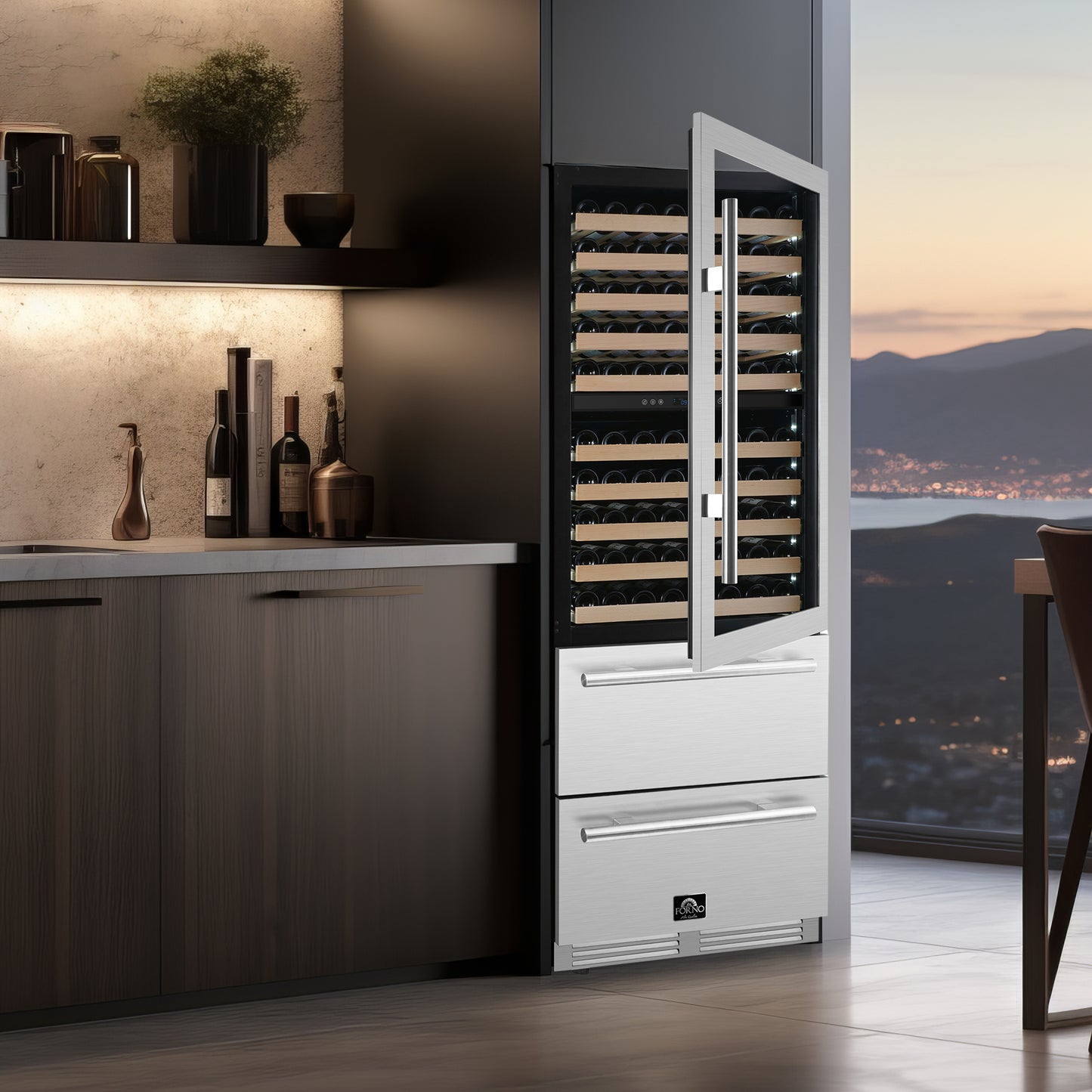Forno Celano 30-Inch Triple Zone Wine and Beverage Cooler, 21.3 cu.ft, Stainless Steel