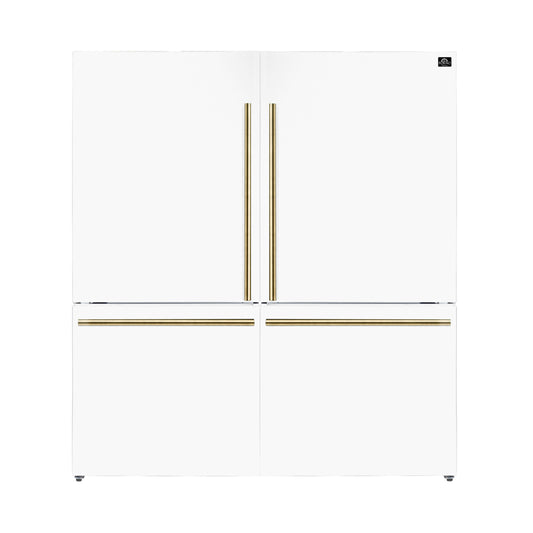 Forno Milano 2-Piece 62-Inch Freestanding Dual Bottom Freezer Refrigerator, White – 34.4 cu.ft, Touch Control, Ice Maker