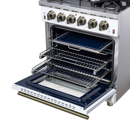 Forno Massimo 30-Inch White Freestanding Gas Range, 5 Burners, True Convection Oven