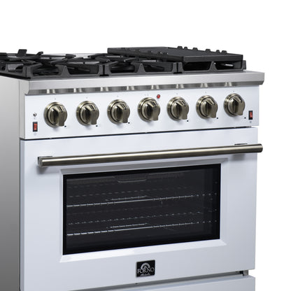 Forno Massimo 36-Inch White Freestanding Gas Range, 6 Sealed Burners, Convection Oven, Energy Efficient