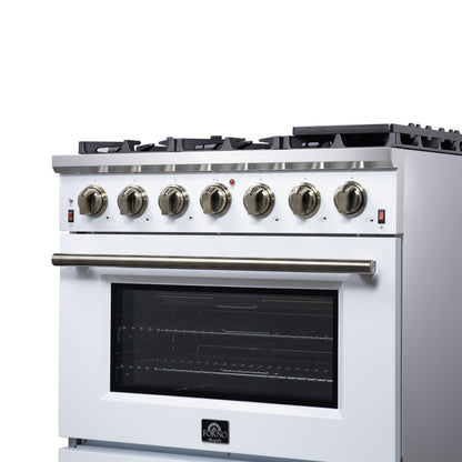 Forno Massimo 36-Inch White Freestanding Gas Range, 6 Sealed Burners, Convection Oven, Energy Efficient