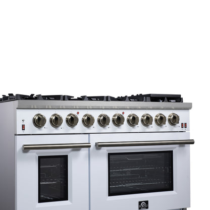 Forno Massimo 48-Inch White Freestanding Gas Range, 8 Burners, True Convection Oven