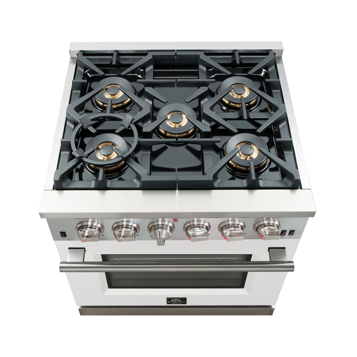 Forno Capriasca 30-Inch Freestanding Gas Range, 4 Burners, True Convection Oven, White Door