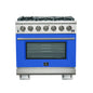 Forno Capriasca 36-Inch Gas Range, Stainless Steel, 6 Brass Burners, 120,000 BTU, Convection Oven, Energy Efficient, Blue Door