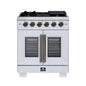 Forno Capriasca 30-Inch White Freestanding French Door Gas Range, 4 Burners, Convection Oven, Energy Efficient