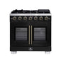 Forno Capriasca 36-Inch Black Freestanding French Door Gas Range, 6 Burners, Convection Oven, Energy Efficient