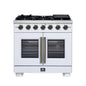 Forno Capriasca 36-Inch White Freestanding French Door Gas Range, 6 Burners, Convection Oven, Energy Efficient