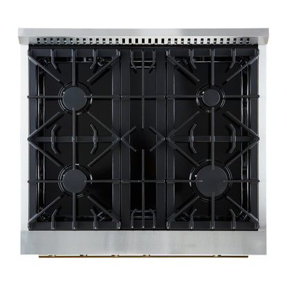 Marco 30-inch Gas Range White & Antique Brass Design, 4 Burners 37,000 BTU, 4.32 cu.ft. Convection Oven