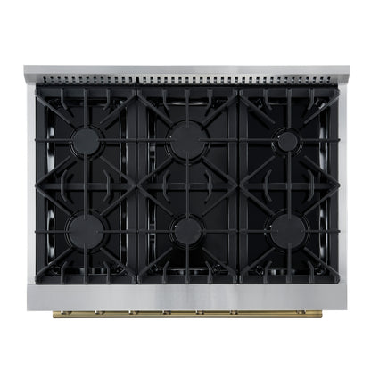 Marco 36-Inch Gas Range White & Antique Brass Design, 6 Burners 67,000 BTU, 5.36 cu.ft. Convection Oven
