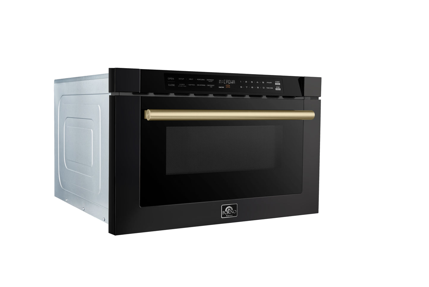 Forno Capoliveri Espresso 24-Inch Microwave Drawer, Black, 1.2 cu.ft, 900 Watts, Built-In, Touch Control LCD Display, Auto-Touch Open/Close, 11 Power Levels, Sensor Cooking
