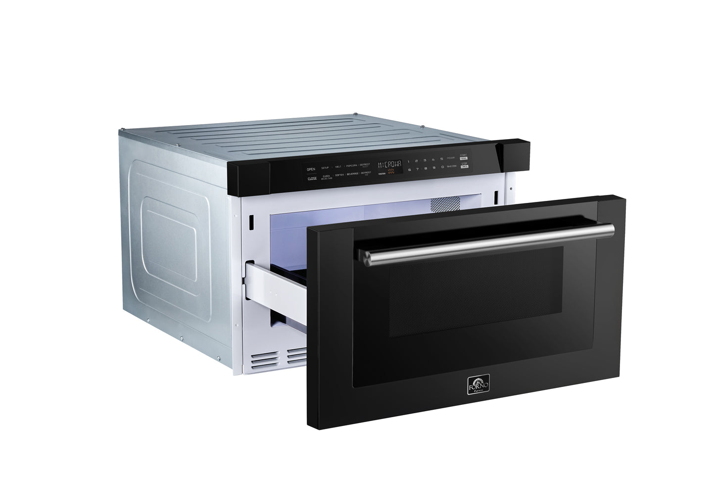 Forno Capoliveri Espresso 24-Inch Microwave Drawer, Black, 1.2 cu.ft, 900 Watts, Built-In, Touch Control LCD Display, Auto-Touch Open/Close, 11 Power Levels, Sensor Cooking