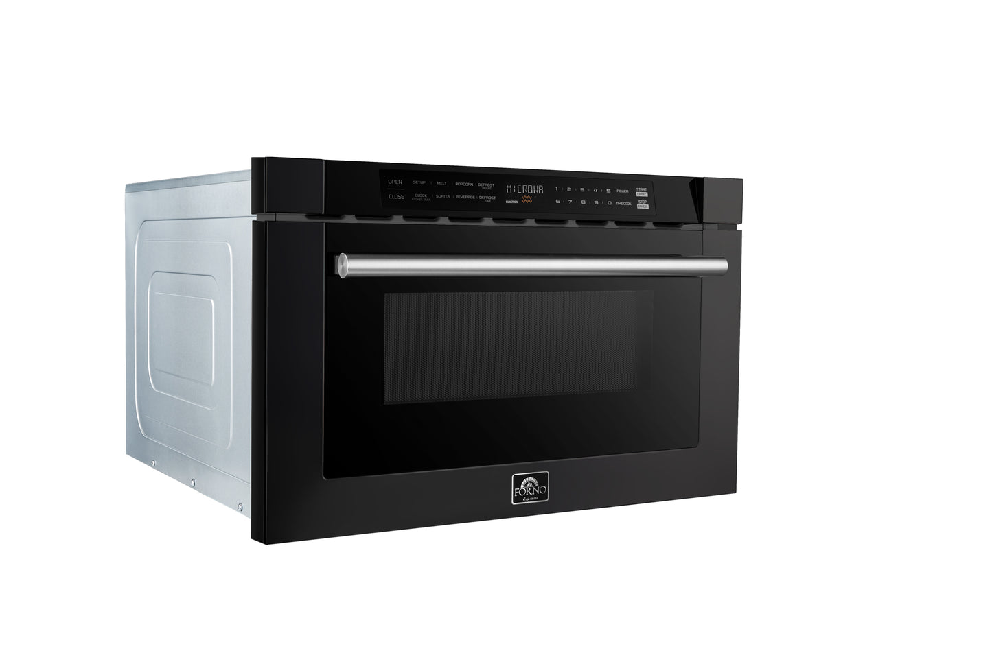 Forno Capoliveri Espresso 24-Inch Microwave Drawer, Black, 1.2 cu.ft, 900 Watts, Built-In, Touch Control LCD Display, Auto-Touch Open/Close, 11 Power Levels, Sensor Cooking