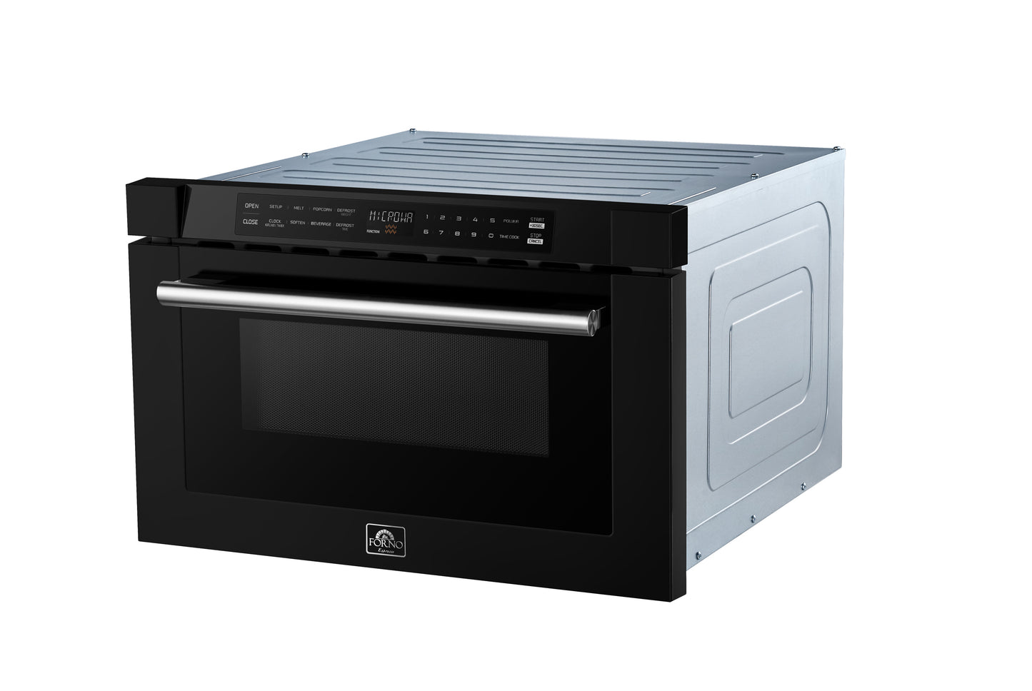 Forno Capoliveri Espresso 24-Inch Microwave Drawer, Black, 1.2 cu.ft, 900 Watts, Built-In, Touch Control LCD Display, Auto-Touch Open/Close, 11 Power Levels, Sensor Cooking