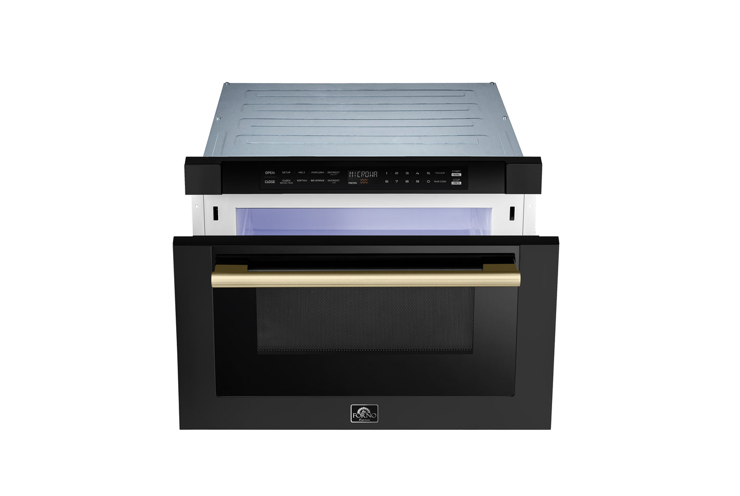 Forno Capoliveri Espresso 24-Inch Microwave Drawer, Black, 1.2 cu.ft, 900 Watts, Built-In, Touch Control LCD Display, Auto-Touch Open/Close, 11 Power Levels, Sensor Cooking