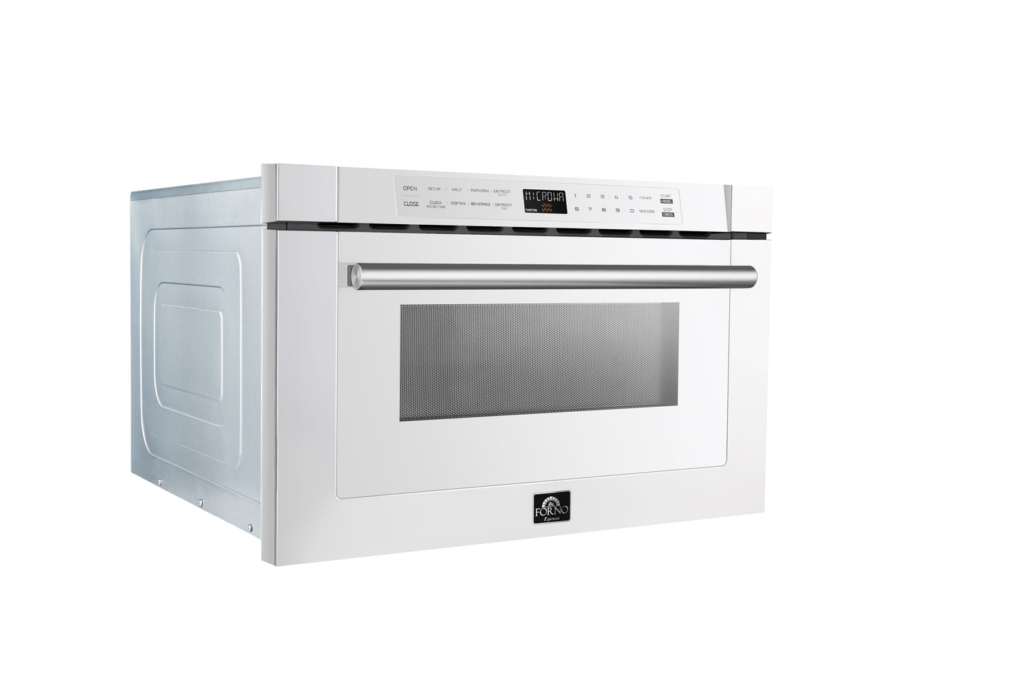 Forno Capoliveri Espresso 24-Inch Microwave Drawer, White, 1.2 cu.ft, 900 Watts, Built-In, Touch Control LCD Display, Auto-Touch Open/Close, 11 Power Levels, Sensor Cooking