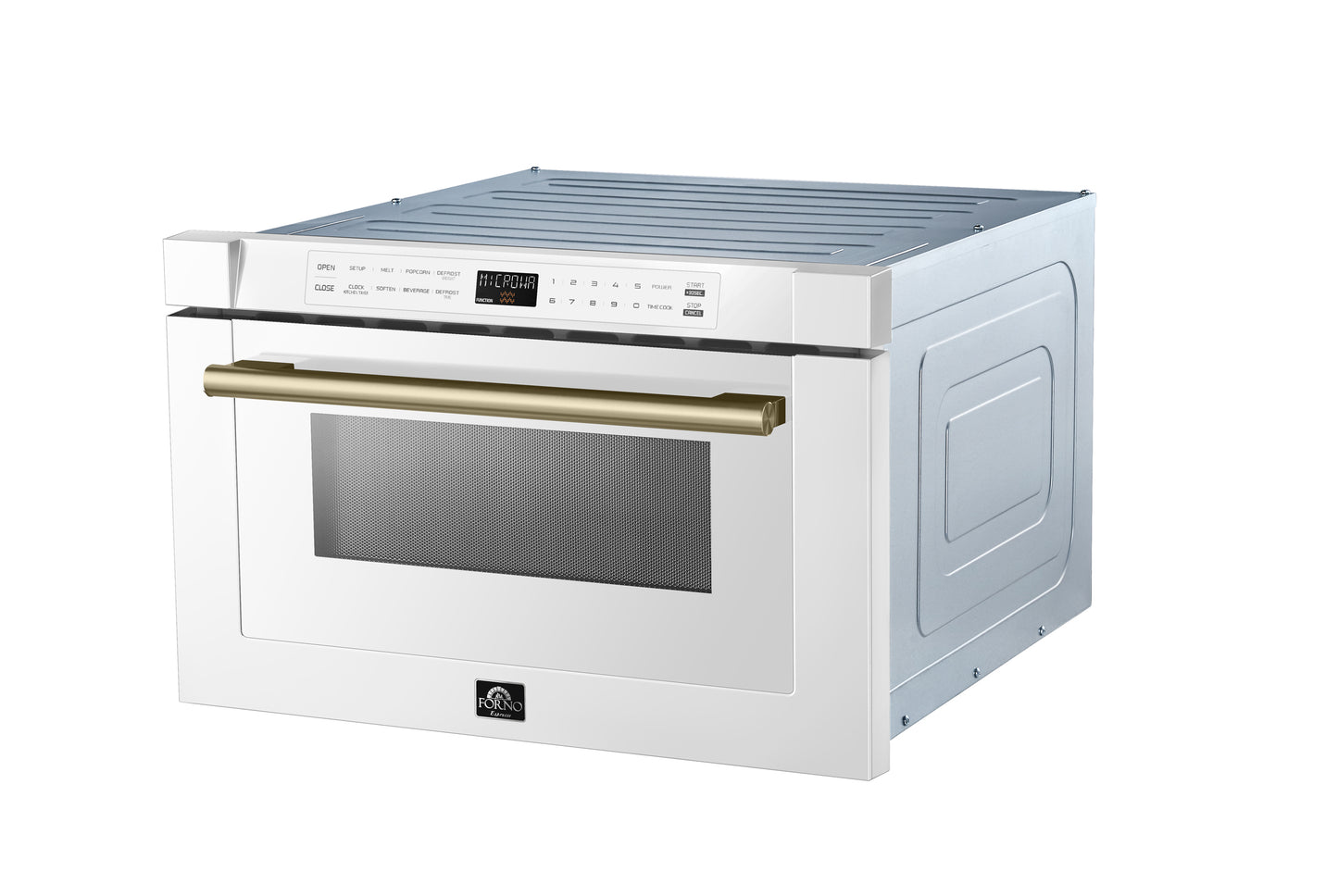 Forno Capoliveri Espresso 24-Inch Microwave Drawer, White, 1.2 cu.ft, 900 Watts, Built-In, Touch Control LCD Display, Auto-Touch Open/Close, 11 Power Levels, Sensor Cooking