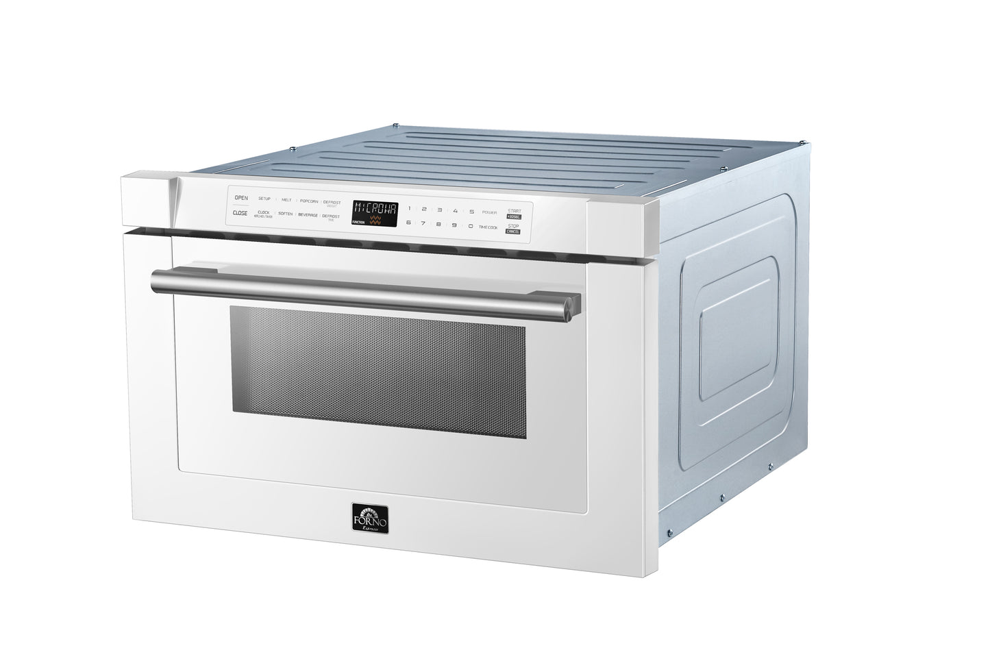 Forno Capoliveri Espresso 24-Inch Microwave Drawer, White, 1.2 cu.ft, 900 Watts, Built-In, Touch Control LCD Display, Auto-Touch Open/Close, 11 Power Levels, Sensor Cooking