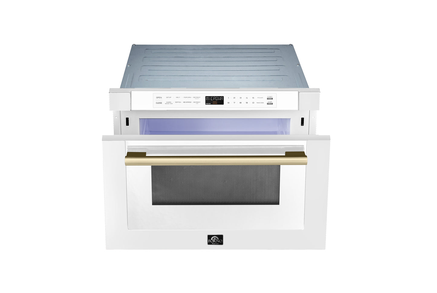 Forno Capoliveri Espresso 24-Inch Microwave Drawer, White, 1.2 cu.ft, 900 Watts, Built-In, Touch Control LCD Display, Auto-Touch Open/Close, 11 Power Levels, Sensor Cooking