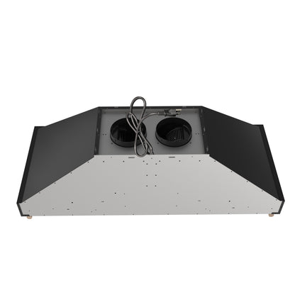 Forno Venezia 48 Inch Wall-Mounted Range Hood in Black with Antique Brass Accessories, Touch Controls and Baffle Filters
