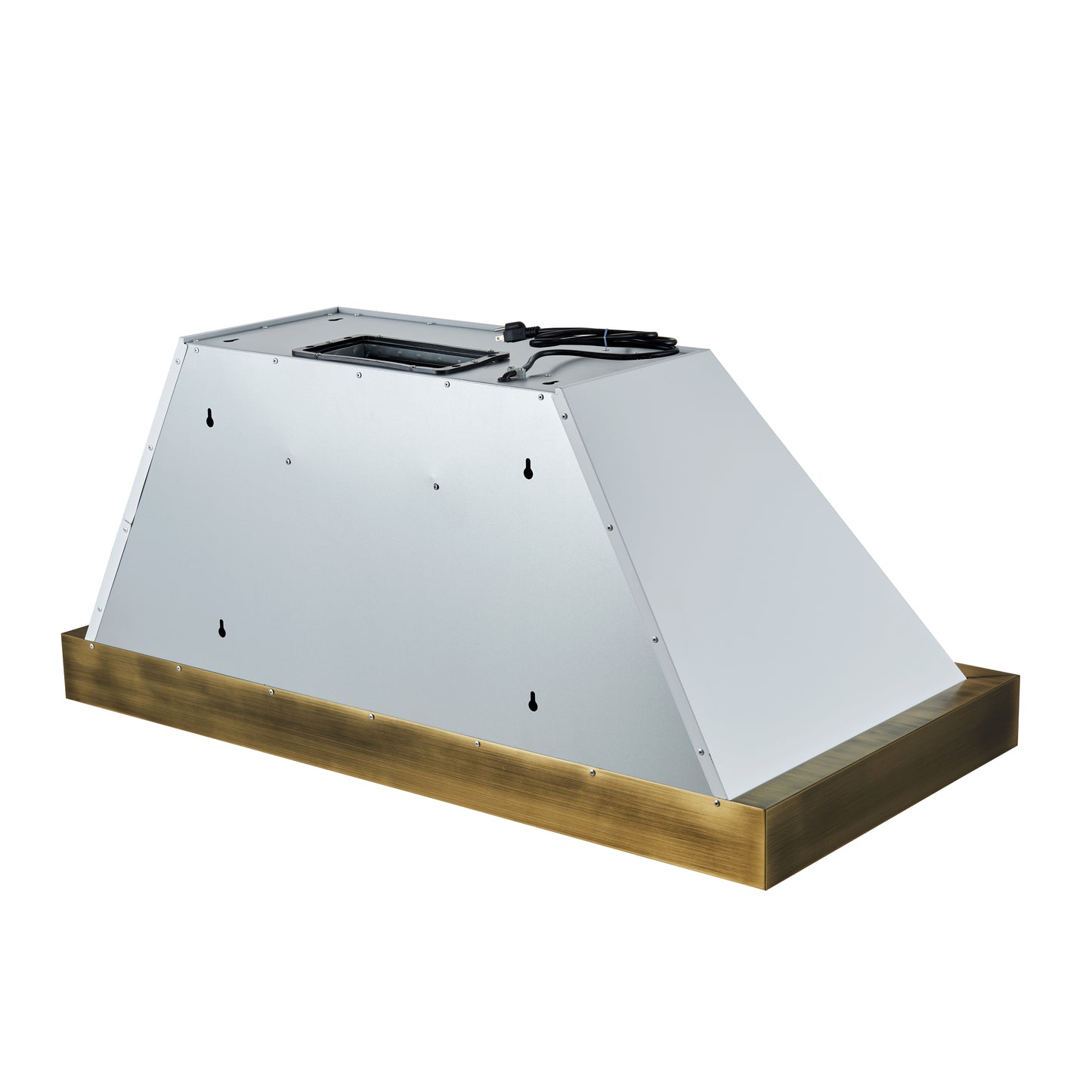 Forno Vittorio 48-Inch Wall Mount Range Hood, White with Antique Brass Trim, 424 CFM Airflow, Dishwasher-Safe Baffle Filters, Remote Control, 3-Speed Fan, Bright LED Lighting