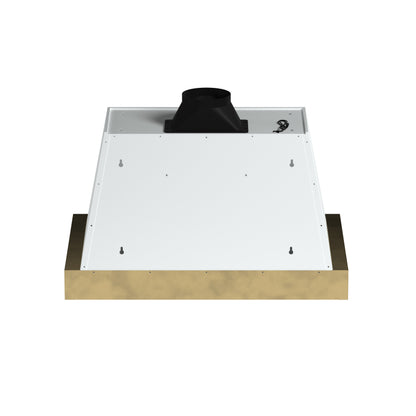 Forno Vittorio 36-Inch Wall Mount Range Hood, White with Antique Brass Trim, 424 CFM Airflow, Dishwasher-Safe Baffle Filters, Remote Control, 3-Speed Fan, Bright LED Lighting.