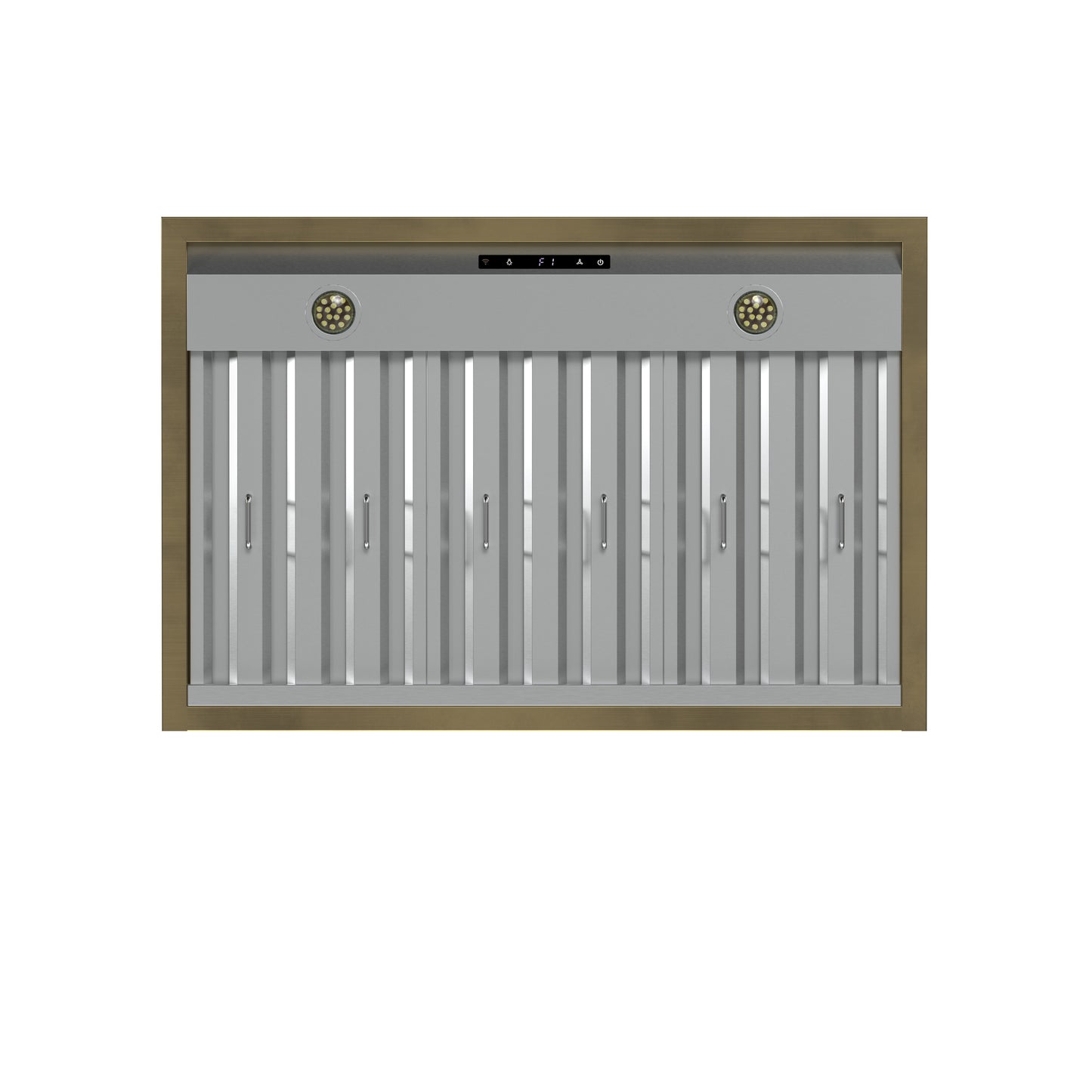 Forno Vittorio 36-Inch Wall Mount Range Hood, White with Antique Brass Trim, 424 CFM Airflow, Dishwasher-Safe Baffle Filters, Remote Control, 3-Speed Fan, Bright LED Lighting.