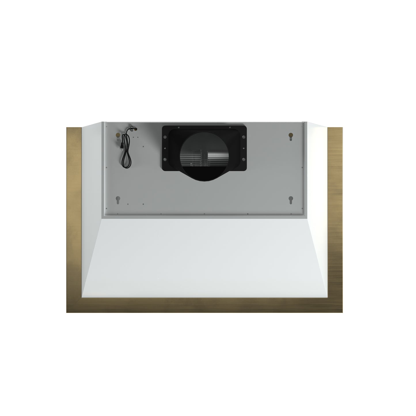 Forno Vittorio 36-Inch Wall Mount Range Hood, White with Antique Brass Trim, 424 CFM Airflow, Dishwasher-Safe Baffle Filters, Remote Control, 3-Speed Fan, Bright LED Lighting.