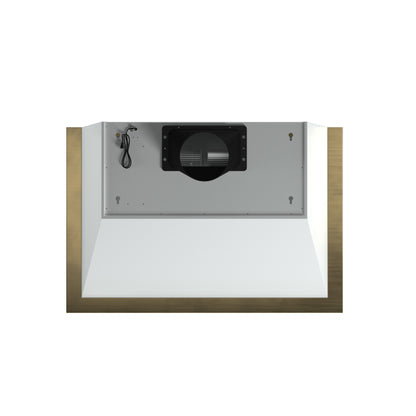 Forno Vittorio 36-Inch Wall Mount Range Hood, White with Antique Brass Trim, 424 CFM Airflow, Dishwasher-Safe Baffle Filters, Remote Control, 3-Speed Fan, Bright LED Lighting.