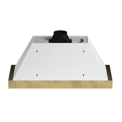Forno Vittorio 48-Inch Wall Mount Range Hood, White with Antique Brass Trim, 424 CFM Airflow, Dishwasher-Safe Baffle Filters, Remote Control, 3-Speed Fan, Bright LED Lighting