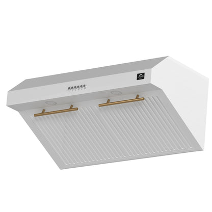 Forno Bari Espresso 30-Inch Under Cabinet Range Hood, White, 400 CFM, LED Lighting, Dishwasher-Safe Baffle Filters, 3-Speed Fan Control